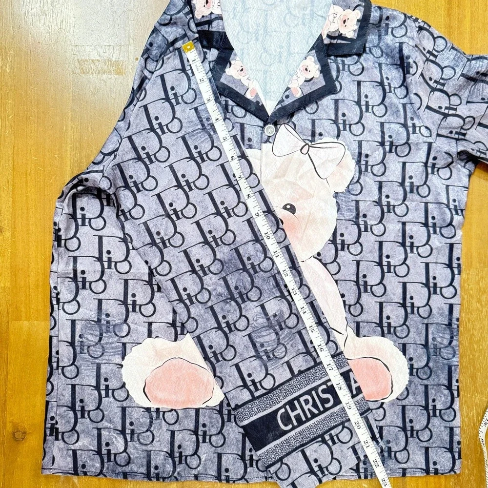 Sarah HT One Size Teddy Bear Pajama Shirt ONLY Button Up Y2K Kawaii Sleepwear